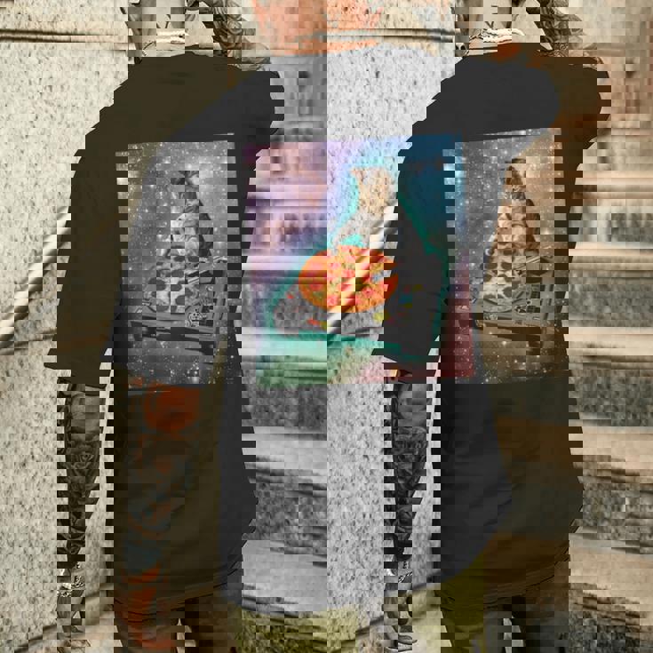 宇宙宇宙 ギャラクシー 宇宙 猫 ピザ Dj 面白い かわいい コズミック メンズTシャツ バックプリント 彼への贈り物