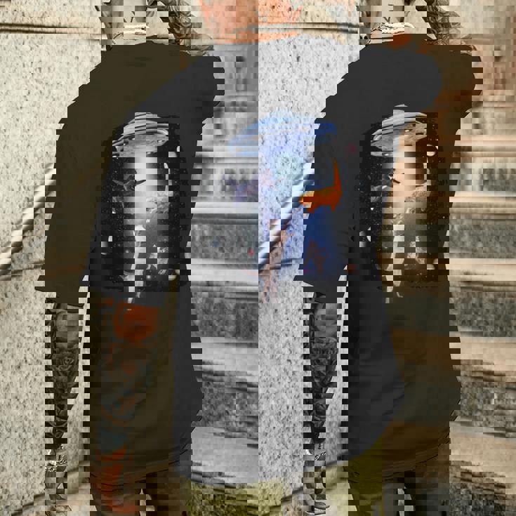 宇宙猫 面白い宇宙猫銀河ufoエイリアンアブダクション メンズTシャツ バックプリント 彼への贈り物