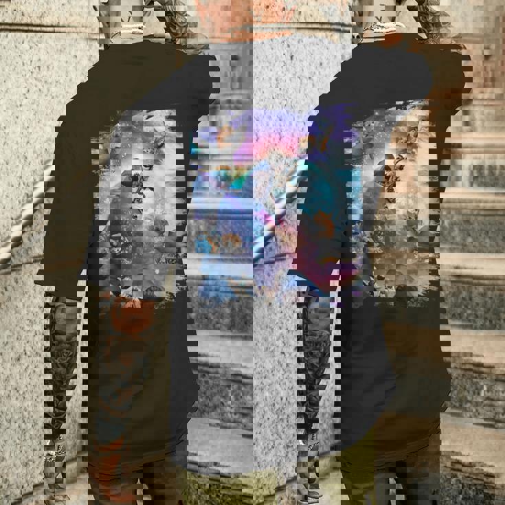 宇宙猫 乗馬サメ ギャラクシー レインボーキャット オンシャークス メンズTシャツ バックプリント 彼への贈り物