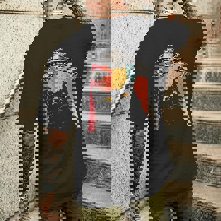 宇宙船 宇宙人 猫 Ufo 黒猫 面白い メンズTシャツ バックプリント 彼への贈り物