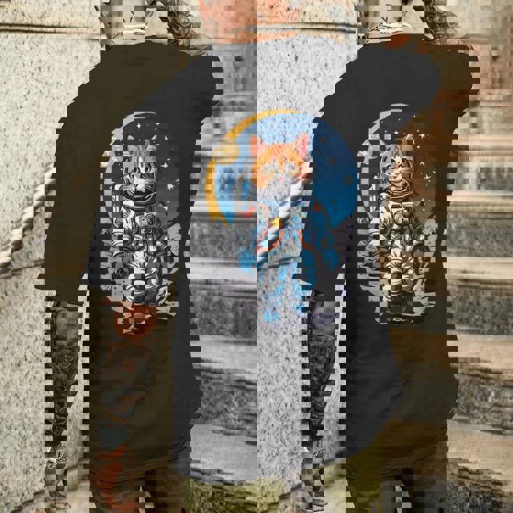 宇宙飛行士 02 宇宙飛行士 猫 メンズTシャツ バックプリント 彼への贈り物