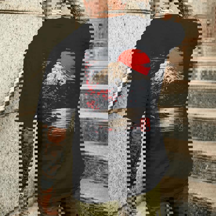 富士山と桜の至福 ヴィンテージ日本美術フュージョンtシャツ メンズTシャツ バックプリント 彼への贈り物