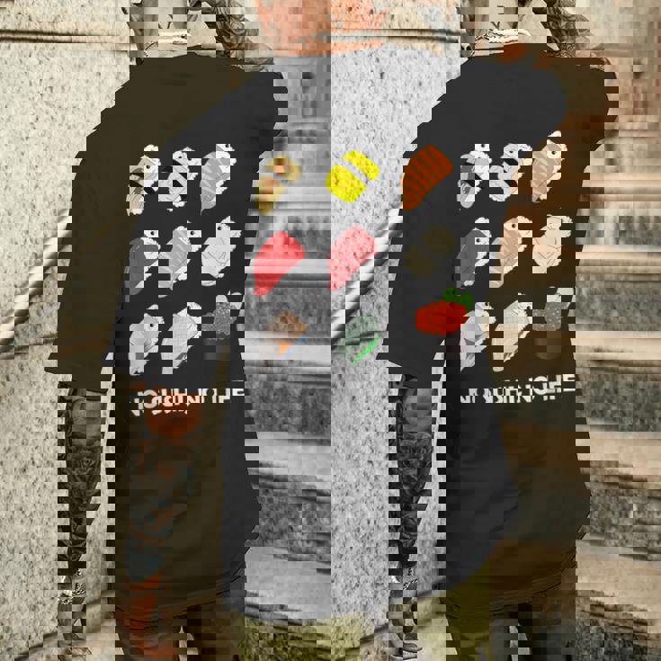 寿司 なしの人生なし たまご サーモン まぐろ ホタテ いくら メンズTシャツ バックプリント 彼への贈り物