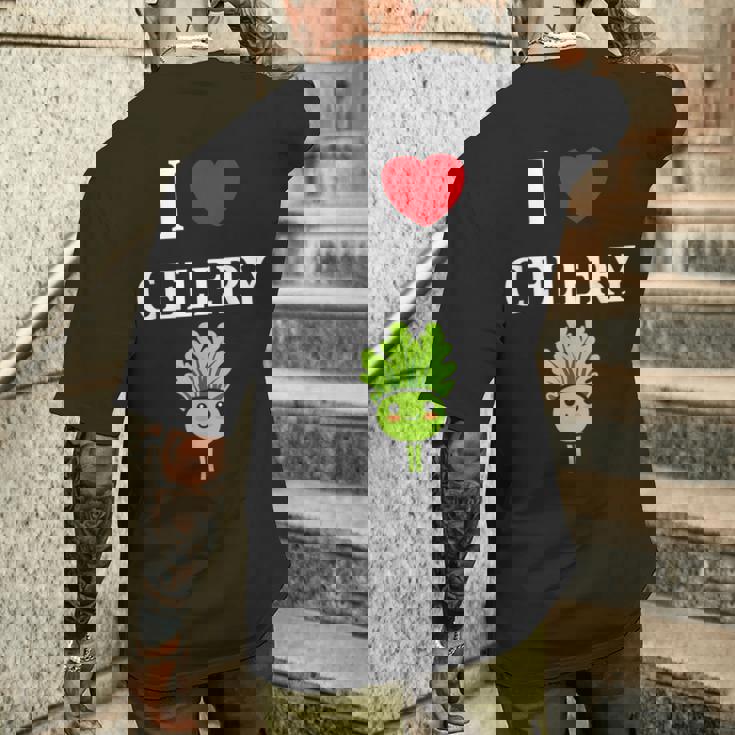 小さな野菜 セロリ ミニマリスト かわいい シンプル セロリ I Love Celery メンズTシャツ バックプリント 彼への贈り物