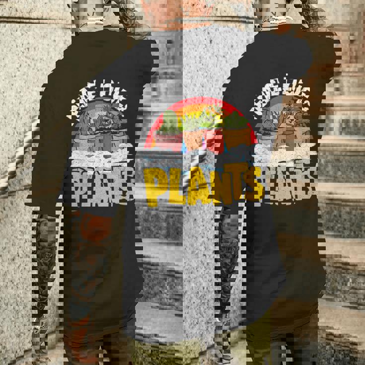 平和 愛&植物 レトロ レインボー 多肉植物 植物庭師 メンズTシャツ バックプリント 彼への贈り物