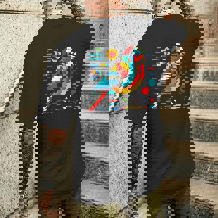 幾何学的 ミニマリズム モダン イラスト スズメ 鳥 アート メンズTシャツ バックプリント 彼への贈り物