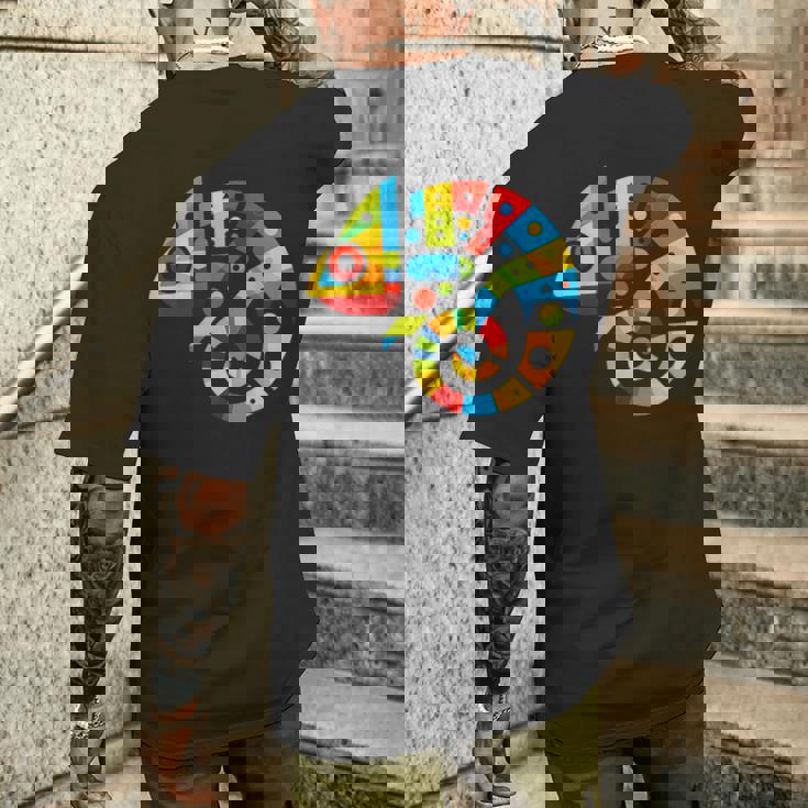 幾何学的ミニマリズム イラスト カメレオン 爬虫類 メンズTシャツ バックプリント 彼への贈り物