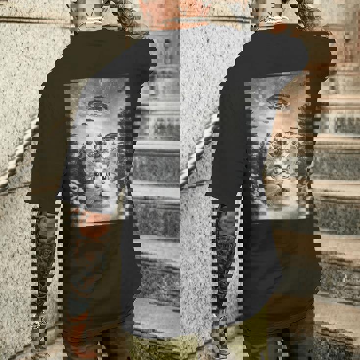 怖い猫 エイリアン Ufo 宇宙愛好家 面白い メンズTシャツ バックプリント 彼への贈り物