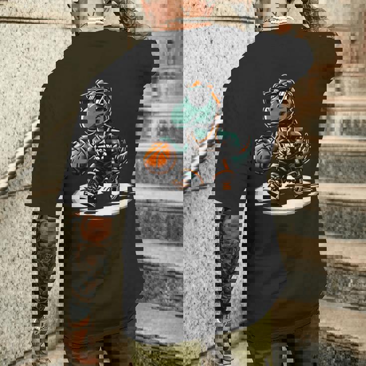 恐竜 バスケットボール T-Rex スポーツプレーヤー コーチ 面白い 男の子向け メンズTシャツ バックプリント 彼への贈り物