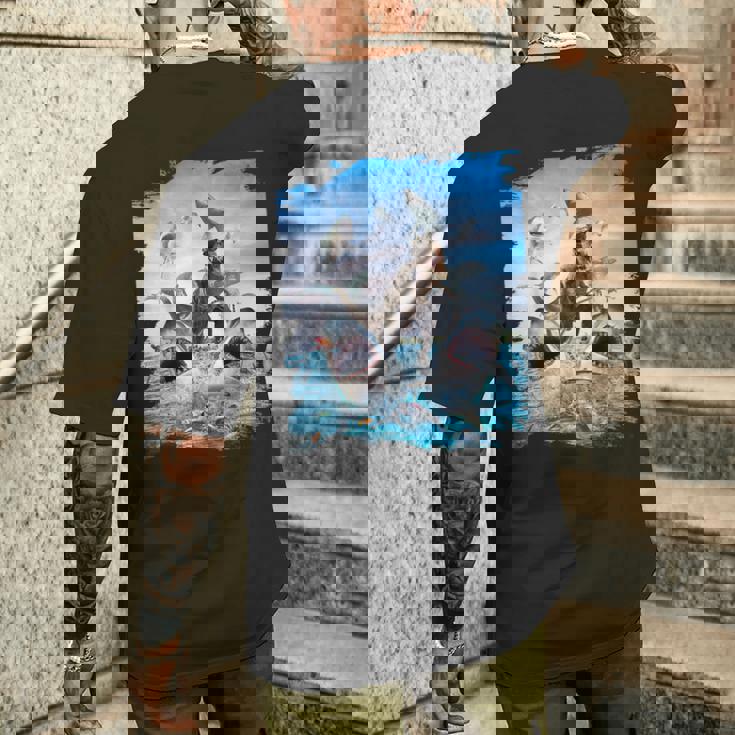 恐竜乗馬サメ ビーチオーシャンサメ サングラス 面白い メンズTシャツ バックプリント 彼への贈り物