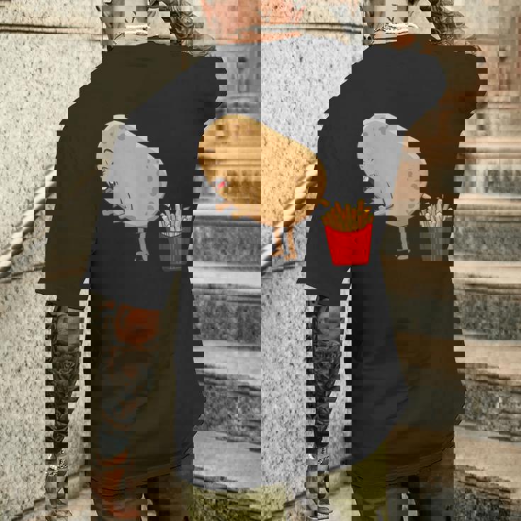 愉快なフライドポテト食べ物デザイン 男女兼用 メンズTシャツ バックプリント 彼への贈り物