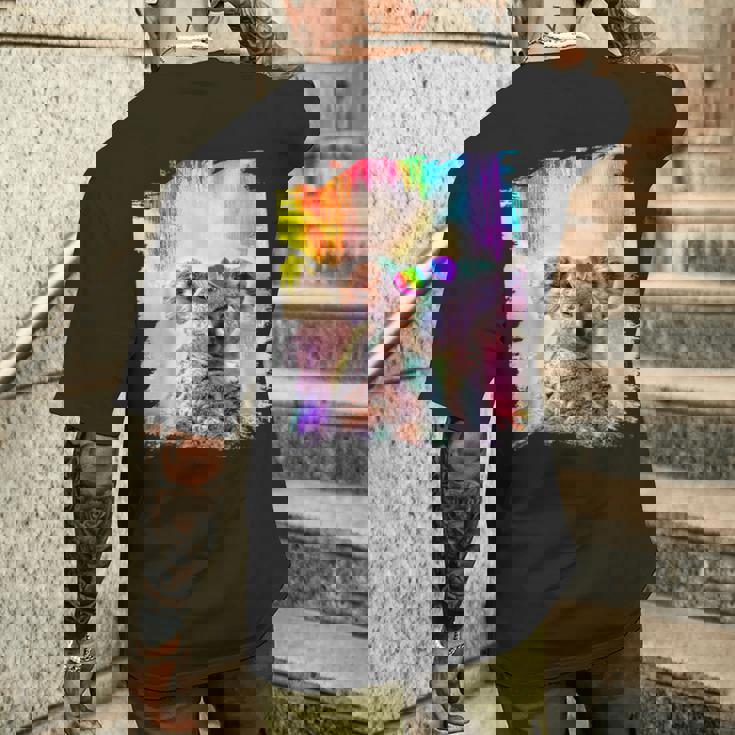 愛のハートのメガネをかけているレインボーコアラ メンズTシャツ バックプリント 彼への贈り物