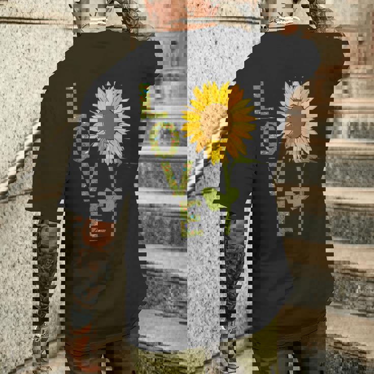 愛の大きなひまわりを作る庭師 メンズTシャツ バックプリント 彼への贈り物