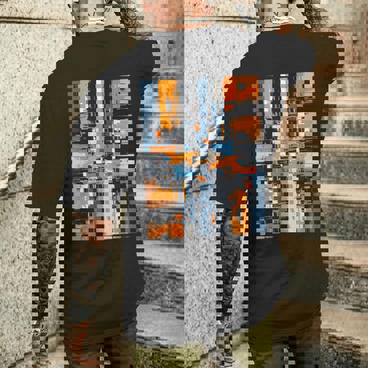 抽象幾何アート オレンジ青 モダン Abstract Geometric Composition メンズTシャツ バックプリント 彼への贈り物