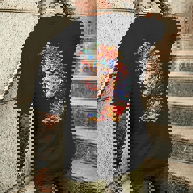 抽象的 カラフルである 花 女 芸術 顔 メンズTシャツ バックプリント 彼への贈り物
