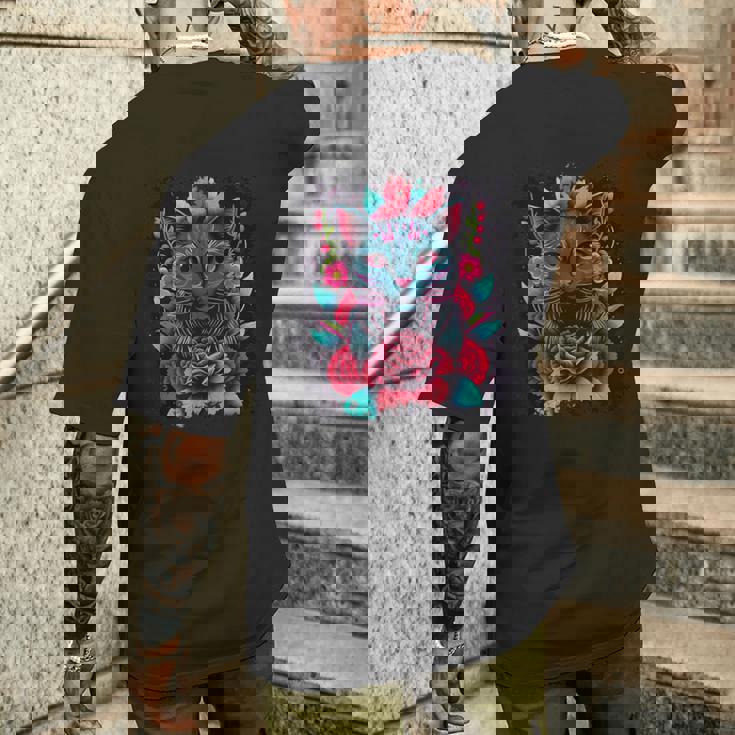 抽象的な猫ポップアートグラフィティ メンズTシャツ バックプリント 彼への贈り物