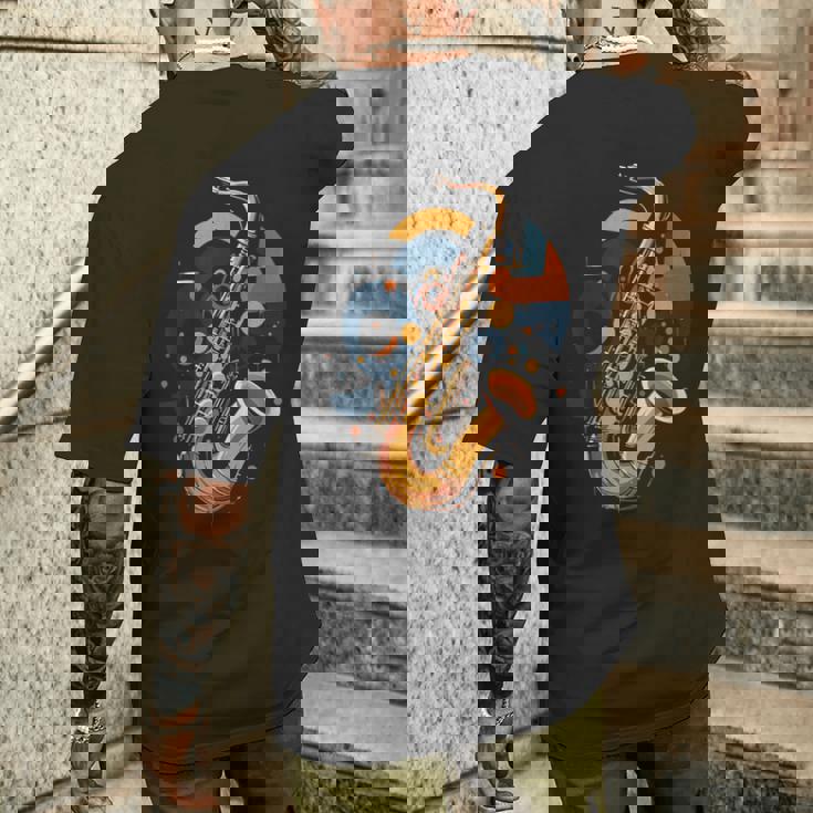 抽象音楽家 ジャズ サックス プレーヤー カラフル メンズTシャツ バックプリント 彼への贈り物