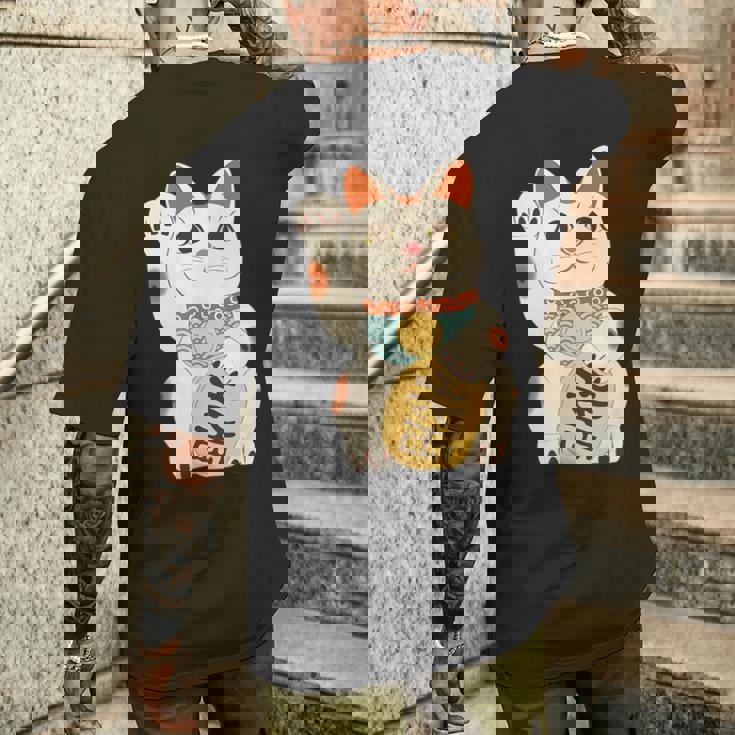 招き猫 日本の招き猫まねき猫日本の幸運猫 メンズTシャツ バックプリント 彼への贈り物