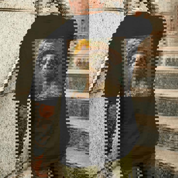 日よけ帽子をかぶったかわいいナマケモノ、面白いナマケモノ メンズTシャツ バックプリント 彼への贈り物