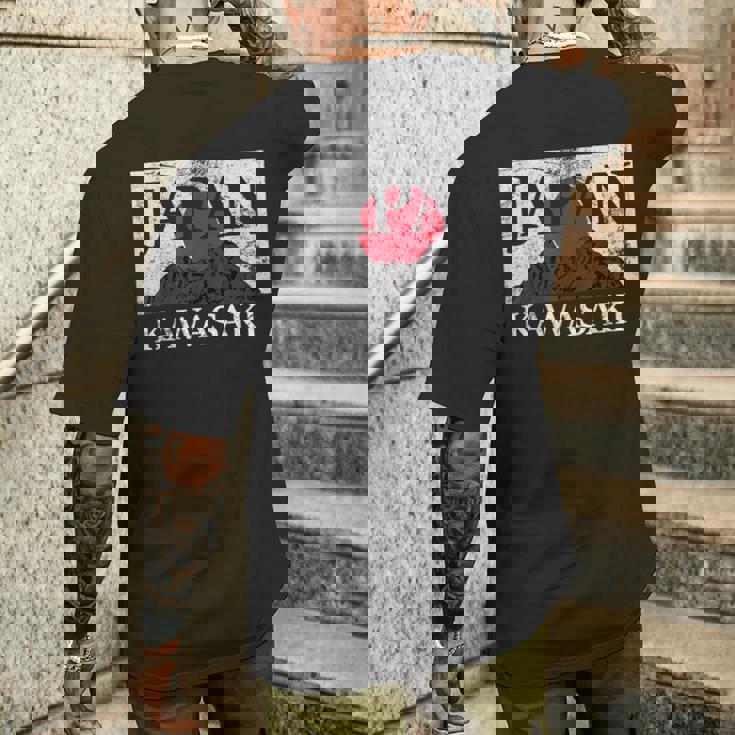 日本 カワサキ 富士山 旗 メンズTシャツ バックプリント 彼への贈り物