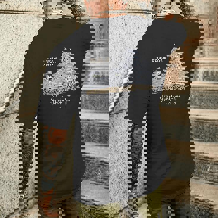 日本、姫路城、城、兵庫、手描き メンズTシャツ バックプリント 彼への贈り物