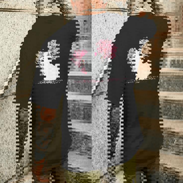 日本のかわいいさくら 桜 ジャパニーズスピッツ犬 メンズTシャツ バックプリント 彼への贈り物