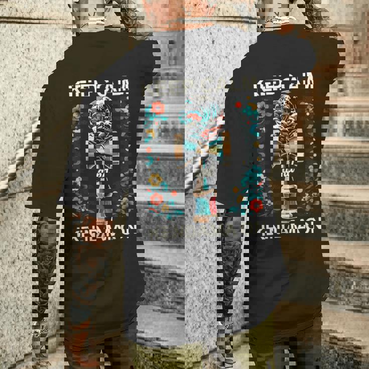 日本のけん玉 花柄 グレートウェーブ けん玉 メンズTシャツ バックプリント 彼への贈り物