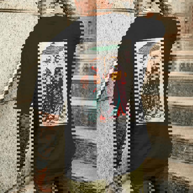 日本の伝統芸者 絵画 アート 水彩 お土産 メンズTシャツ バックプリント 彼への贈り物