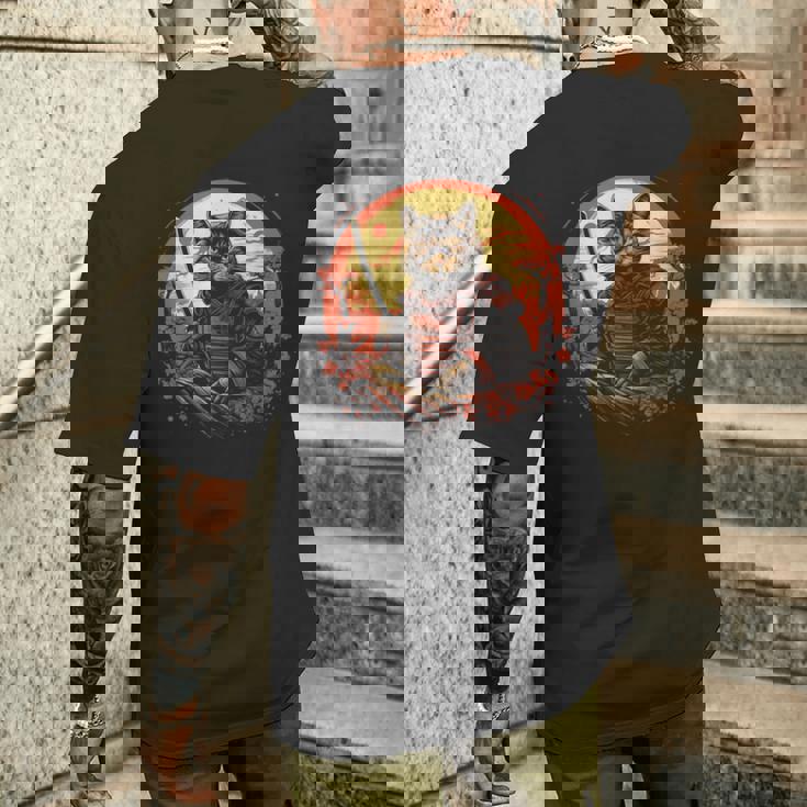 日本の芸術 猫 忍者 浮世絵 アニメスタイル サムライキャット 猫好き 愛猫家 ペット 猫飼い 可愛い ネコ ねこ 猫 メンズTシャツ バックプリント 彼への贈り物