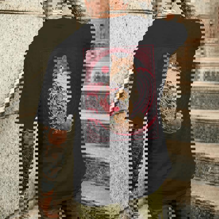 日本の鯉タトゥー猫アート美的ヴィンテージライジングサン メンズTシャツ バックプリント 彼への贈り物