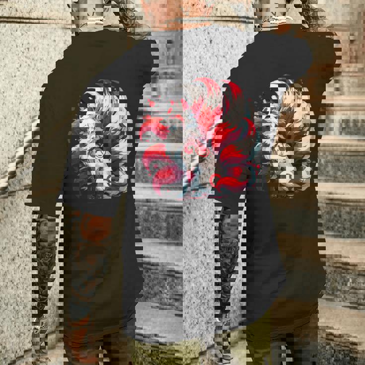 日本アニメ キツネ 九尾 メンズTシャツ バックプリント 彼への贈り物