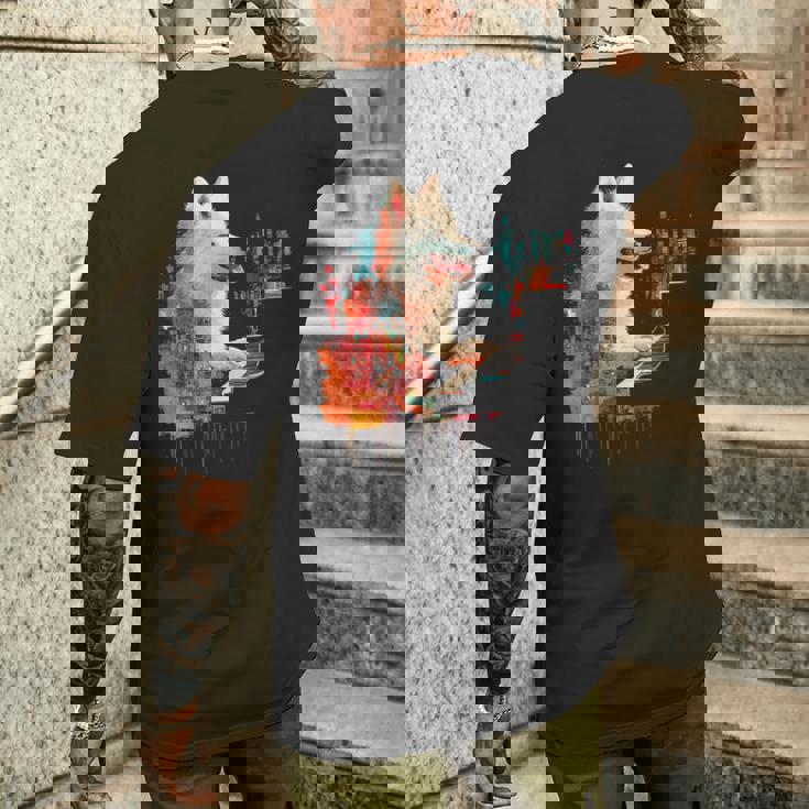 日本スピッツ 犬 モチーフ ペット 幾何学 日本スピッツ メンズTシャツ バックプリント 彼への贈り物