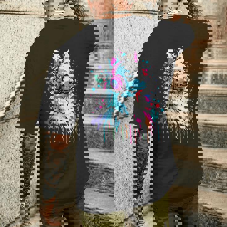 日本スピッツ好き ヘッドフォン装着 おもしろい 日本スピッツ メンズTシャツ バックプリント 彼への贈り物