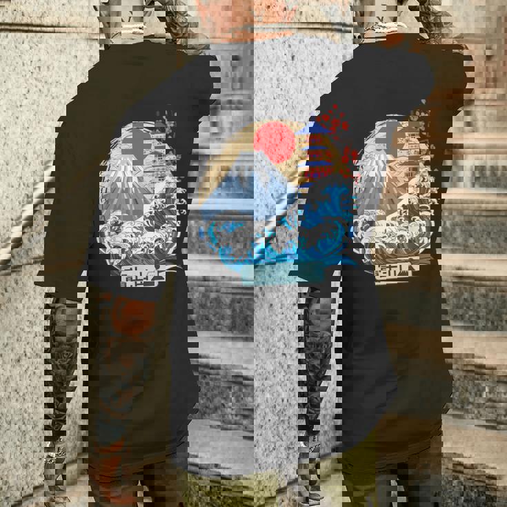 日本山 富士 大波 神奈川 日本 ヴィンテージアート メンズTシャツ バックプリント 彼への贈り物