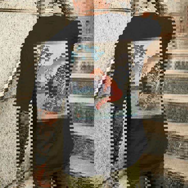 日本美術 レッサーパンダ 京斎 ヴィンテージ 日本 作品 メンズTシャツ バックプリント 彼への贈り物