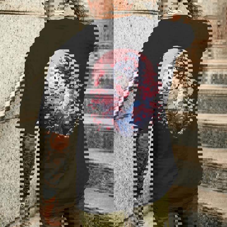 日本美術 浮世絵 アニメ 芸者 桜 富士山 メンズTシャツ バックプリント 彼への贈り物