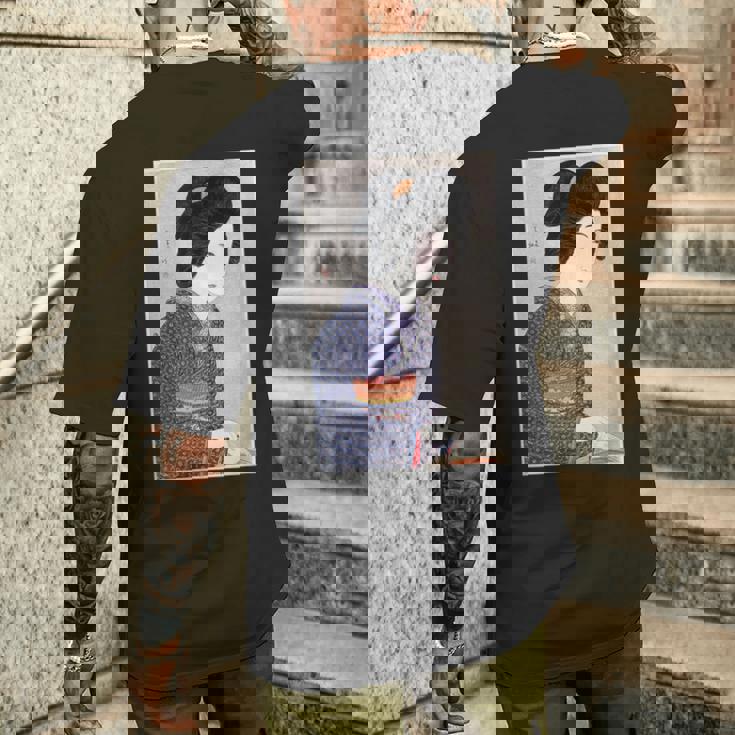 日本美術 芸者 日本木版 新版画美人画 メンズTシャツ バックプリント 彼への贈り物