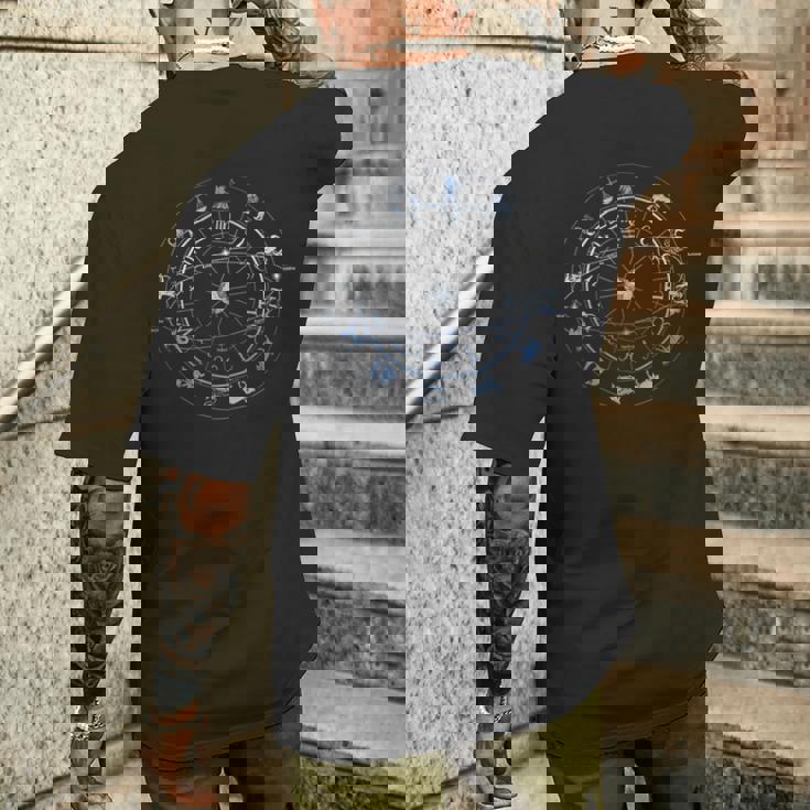 星座 占星術 星座 ホロスコープ 宇宙 ホイール メンズTシャツ バックプリント 彼への贈り物