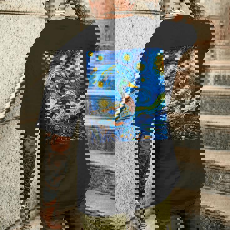 星空の下のアヒル アート グラフィック 誕生日 クリスマス メンズTシャツ バックプリント 彼への贈り物