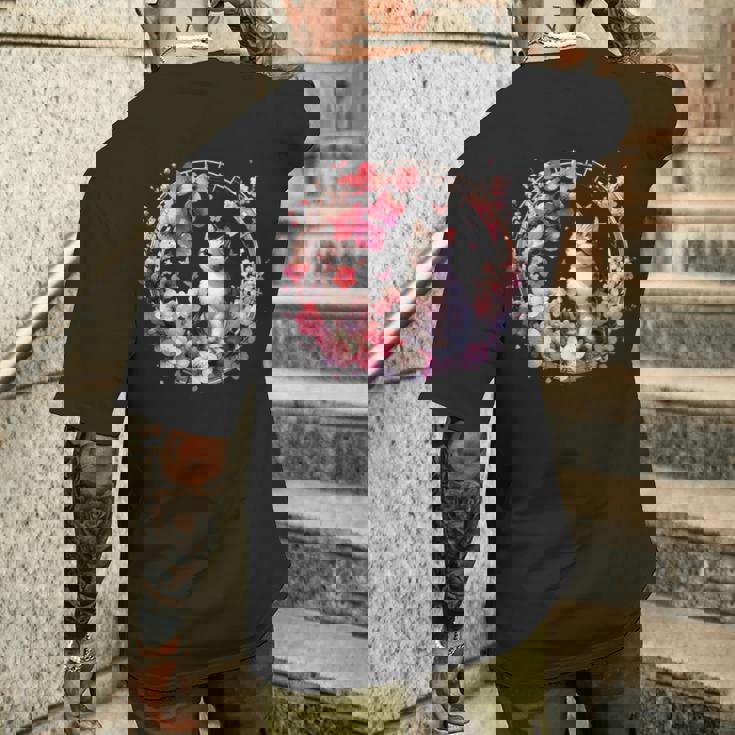 春の桜 かわいい猫と桜の花 メンズTシャツ バックプリント 彼への贈り物