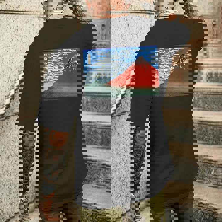 晴天の赤富士山 日本風景アートプリント メンズTシャツ バックプリント 彼への贈り物