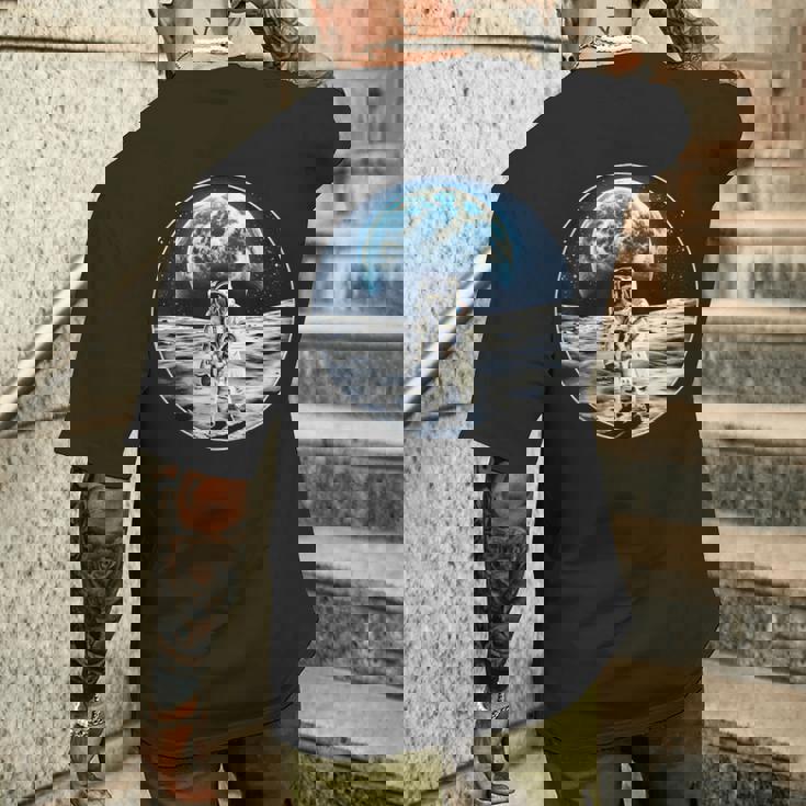 月面着陸 地球 グラフィック メンズTシャツ バックプリント 彼への贈り物