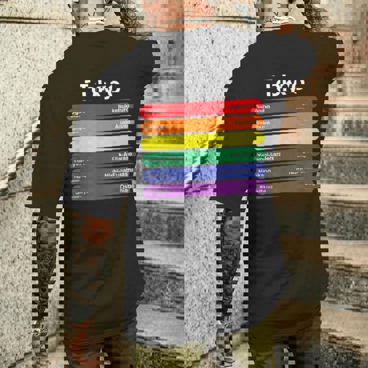 東京プライド レインボーフラッグ カラー メトロ鉄道 Lgbtq メンズTシャツ バックプリント 彼への贈り物