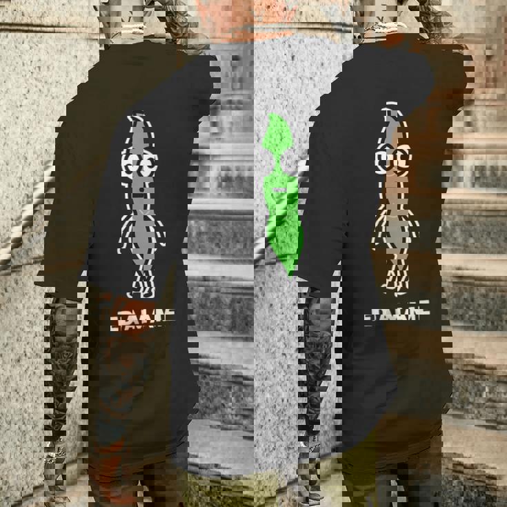 枝豆 えだまめ 顔 イラスト かわいい おもしろ 面白い 簡単 シンプル ゆるい 野菜 メンズTシャツ バックプリント 彼への贈り物