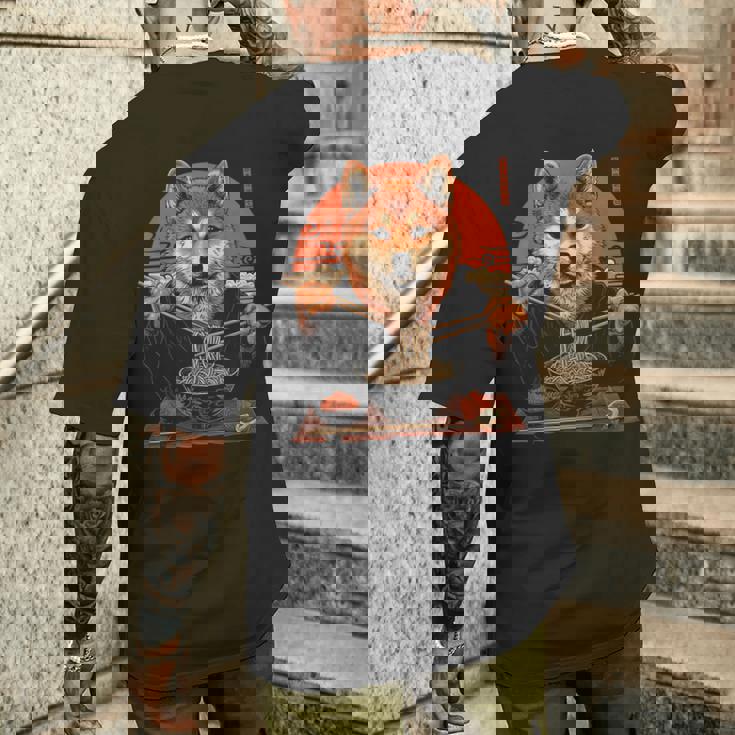 柴犬 ラーメン 麺 日本犬好き アニメ デザイン メンズTシャツ バックプリント 彼への贈り物