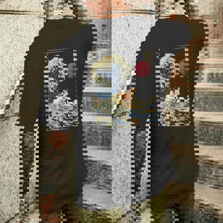 柴犬 日本の神奈川波 おもしろサーフドッグ メンズTシャツ バックプリント 彼への贈り物