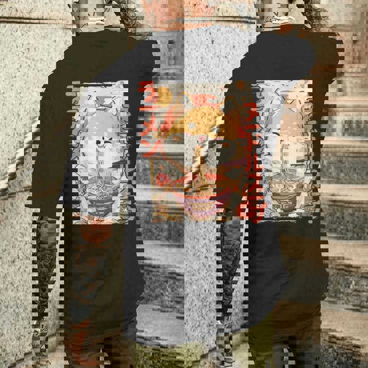 柴犬好きラーメン カワイイ猫柴犬犬ラーメン メンズTシャツ バックプリント 彼への贈り物