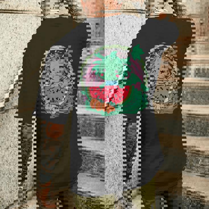 桃とスイカの漫画かわいいドラゴン メンズTシャツ バックプリント 彼への贈り物