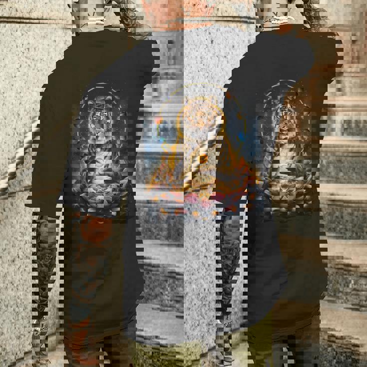 極楽浄土 天国 蓮の花 宇宙 虎 トラ メンズTシャツ バックプリント 彼への贈り物