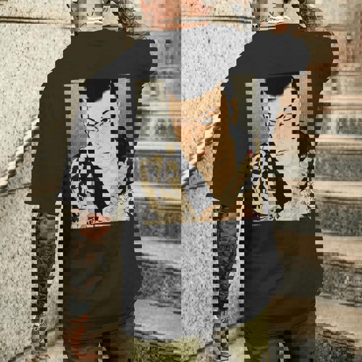 歌舞伎 演劇 俳優 サムライ 俊泉 日本のビンテージアート メンズTシャツ バックプリント 彼への贈り物